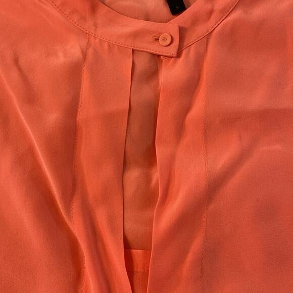 BCBGMaxAzria Coral Orange Silk Keyhole Long Sleeve Blouse Large - Picture 7 of 9
